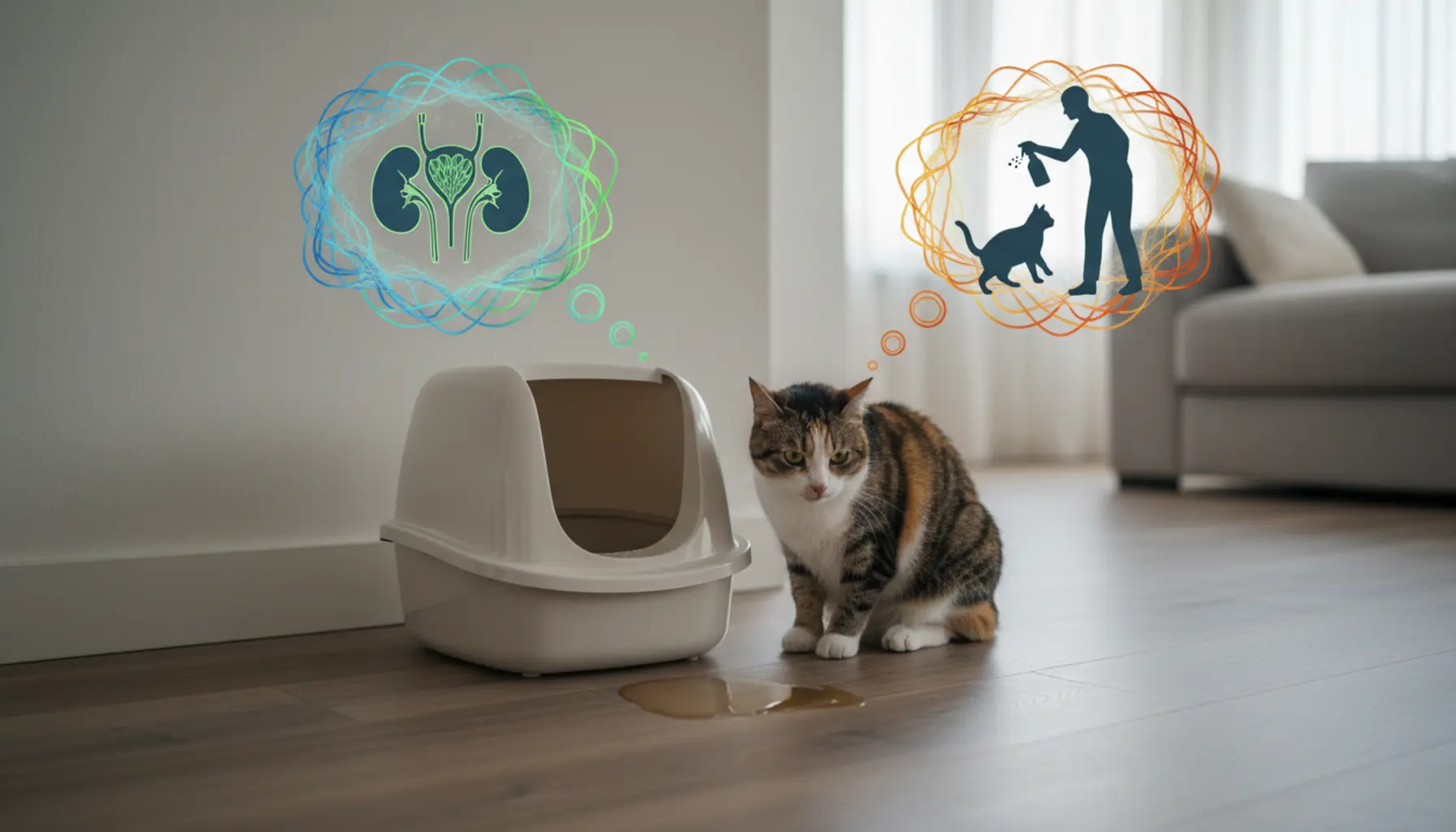 Cat peeing outside the litter box photo, solutions and causes