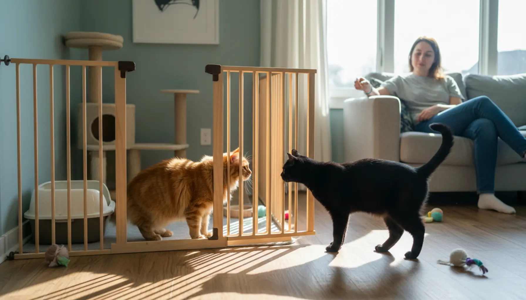 Cat socialization with isolation step by step during introduction