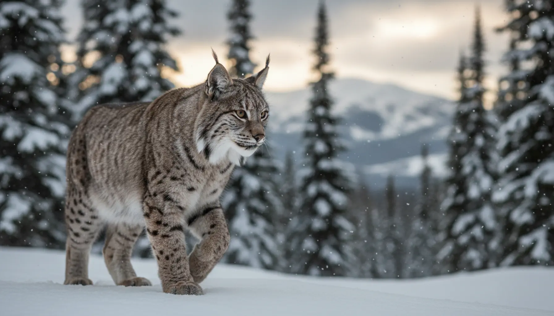 Canadian lynx wild cats snowy hunter adaptations ecology paws fur