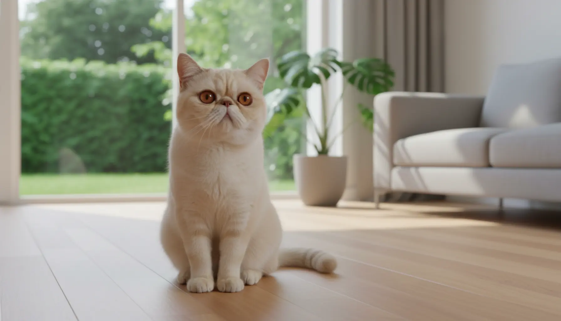 Exotic shorthair cat on plush bed character